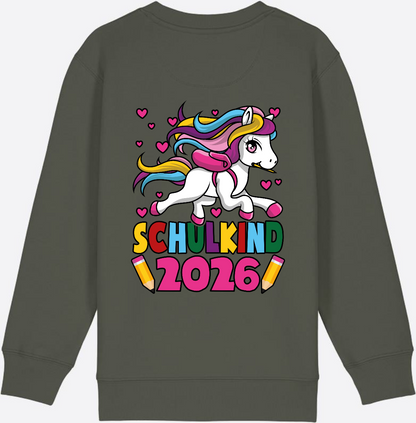 Sweatshirt Schulkind 2026 Einhorn – Personalisiert mit Name - Khaki