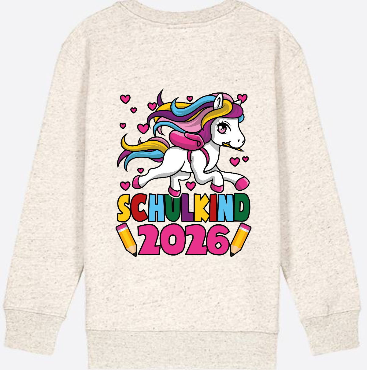 Sweatshirt Schulkind 2026 Einhorn – Personalisiert mit Name - Natural Raw