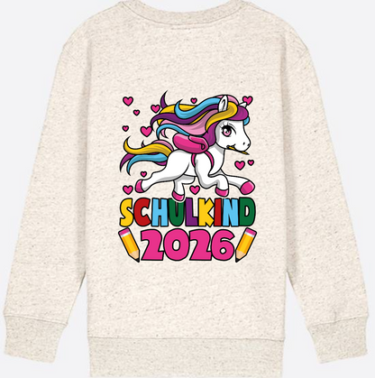 Sweatshirt Schulkind 2026 Einhorn – Personalisiert mit Name - Natural Raw