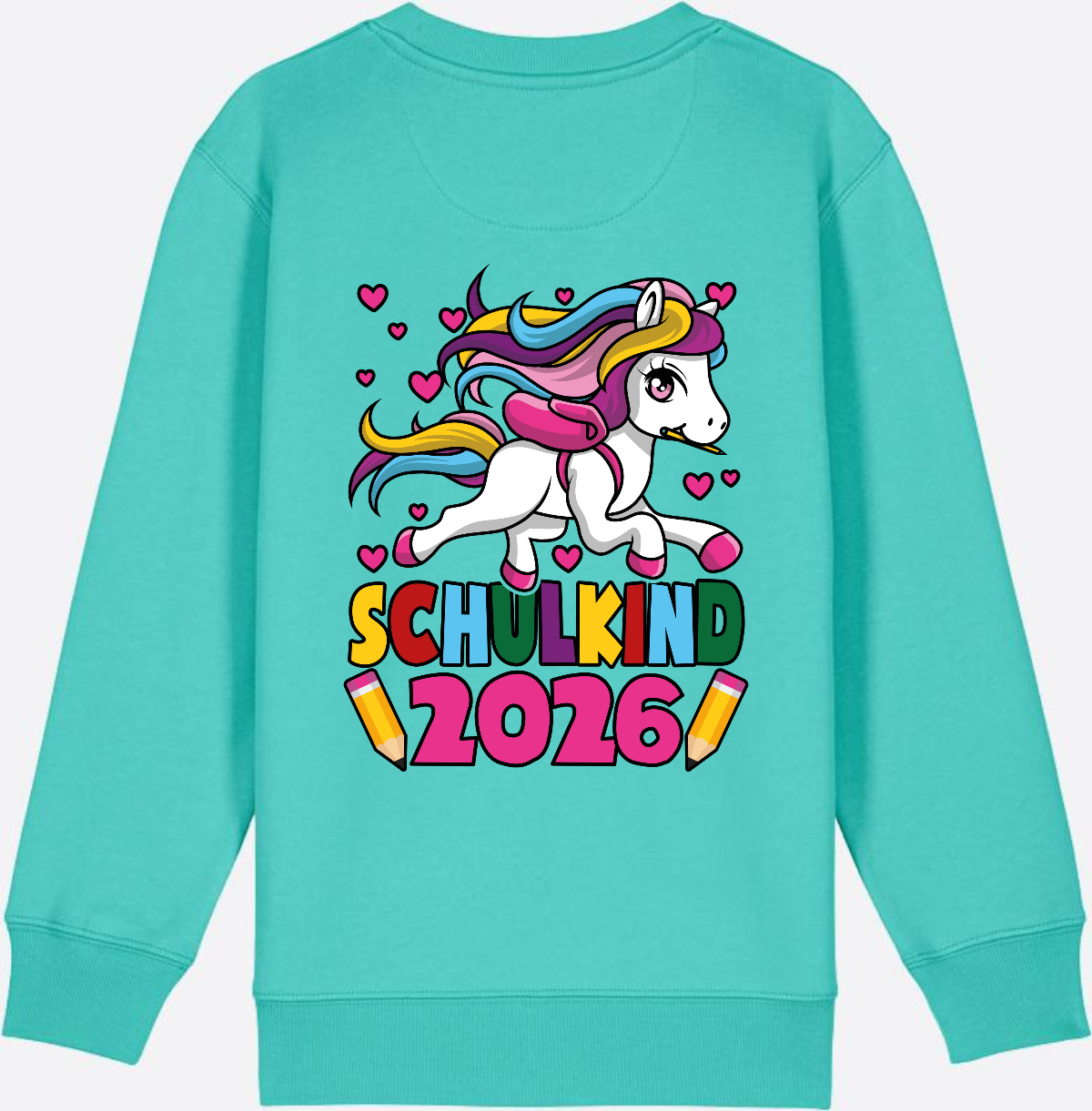 Sweatshirt Schulkind 2026 Einhorn – Personalisiert mit Name - Pool Blue