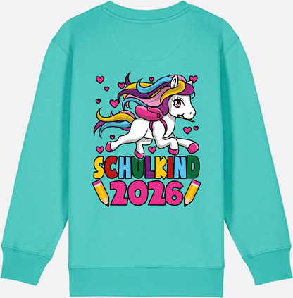 Sweatshirt Schulkind 2026 Einhorn – Personalisiert mit Name - Pool Blue