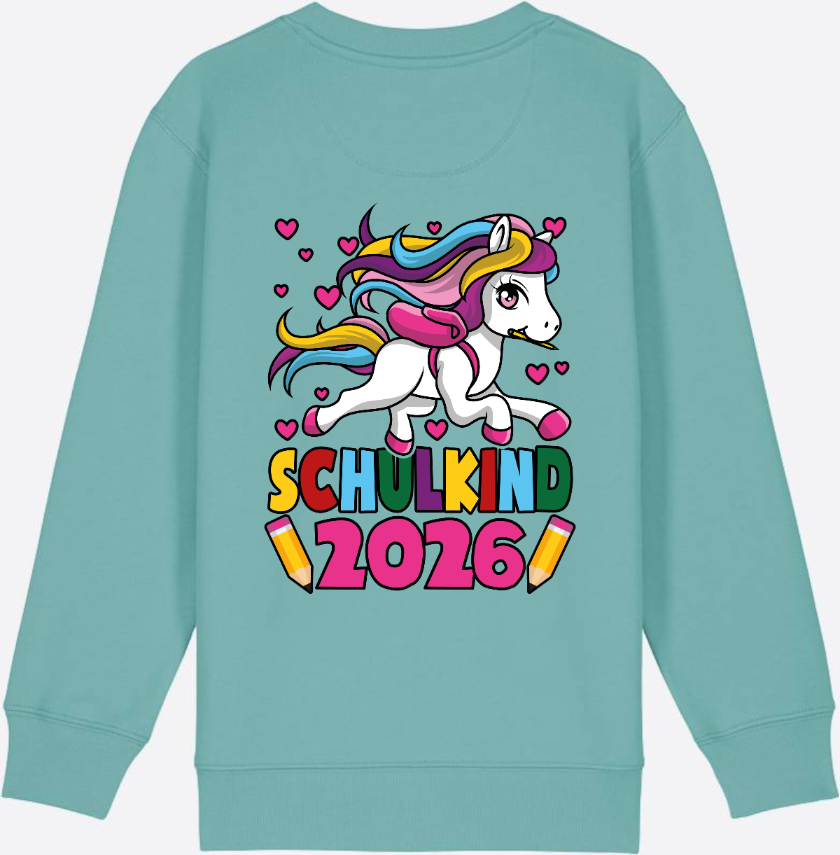 Sweatshirt Schulkind 2026 Einhorn – Personalisiert mit Name - Teal Monstera