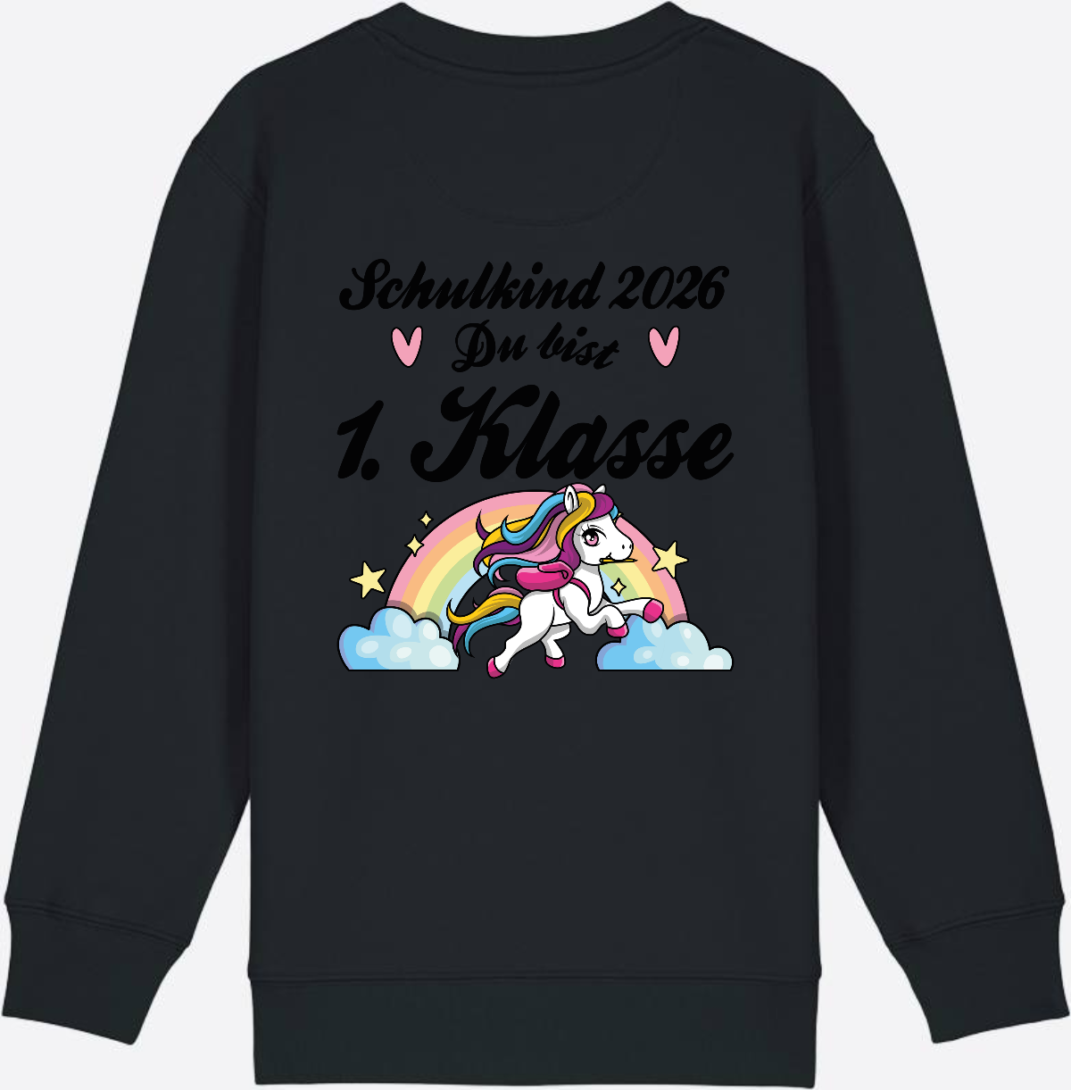 Sweatshirt Schulkind 2026 Pferd - Erstklassig mit Name - Black