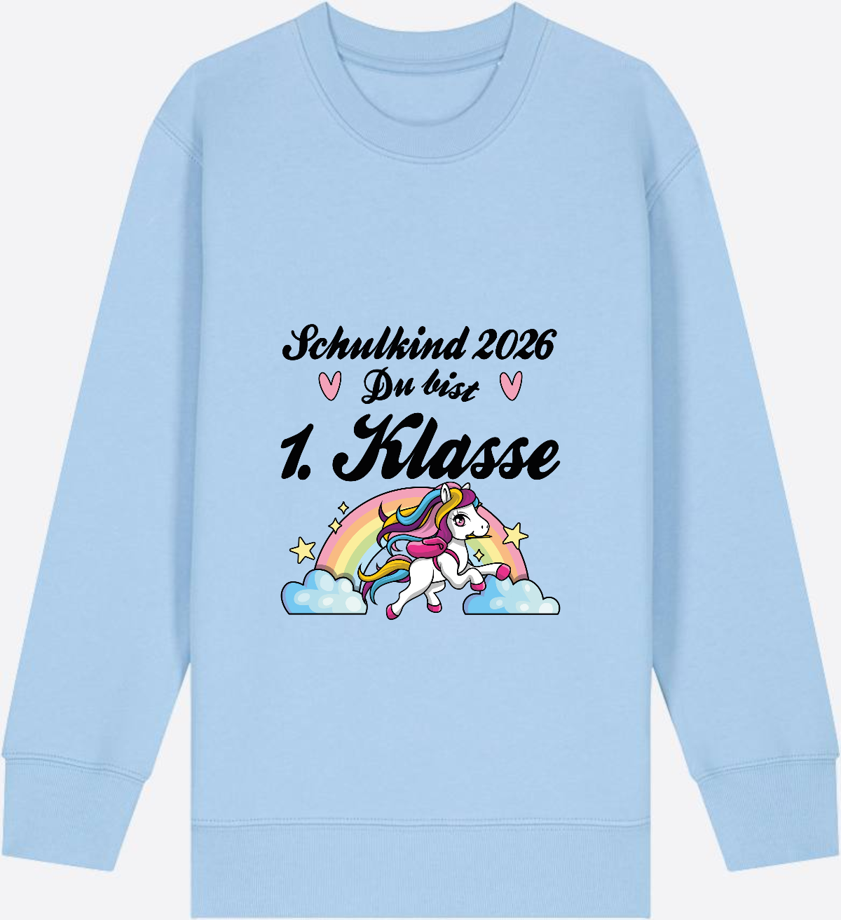 Sweatshirt Schulkind 2026 Pferd - Erstklassig mit Name - Blue Soul Herzseite