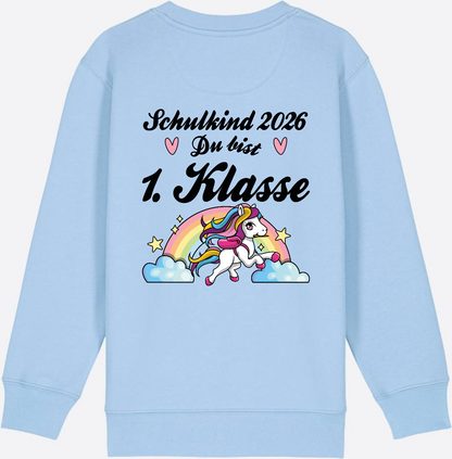 Sweatshirt Schulkind 2026 Pferd - Erstklassig mit Name - Blue Soul