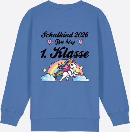 Sweatshirt Schulkind 2026 Pferd - Erstklassig mit Name - Bright Blue