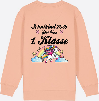 Sweatshirt Schulkind 2026 Pferd - Erstklassig mit Name - Fraiche Peche