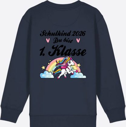Sweatshirt Schulkind 2026 Pferd - Erstklassig mit Name - French Navy