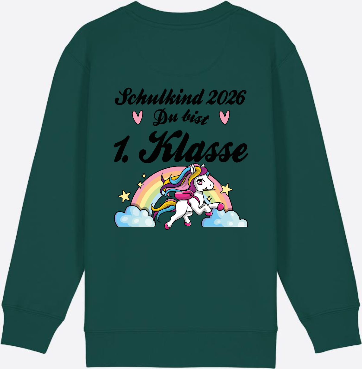 Sweatshirt Schulkind 2026 Pferd - Erstklassig mit Name - Glazed Green