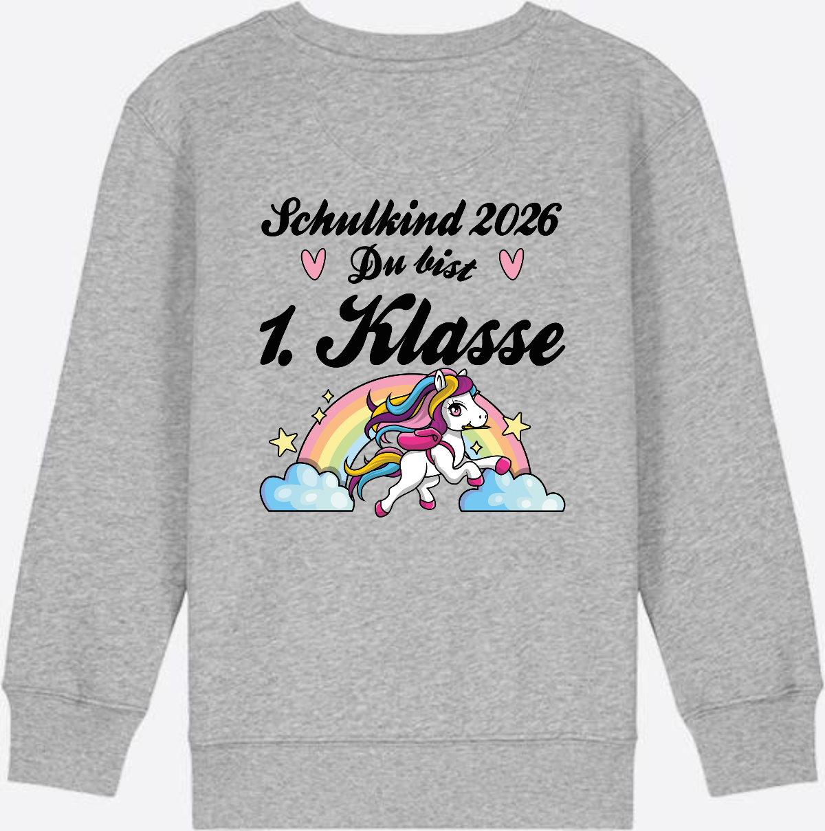 Sweatshirt Schulkind 2026 Pferd - Erstklassig mit Name - Heather Grey