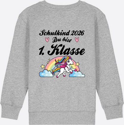 Sweatshirt Schulkind 2026 Pferd - Erstklassig mit Name - Heather Grey