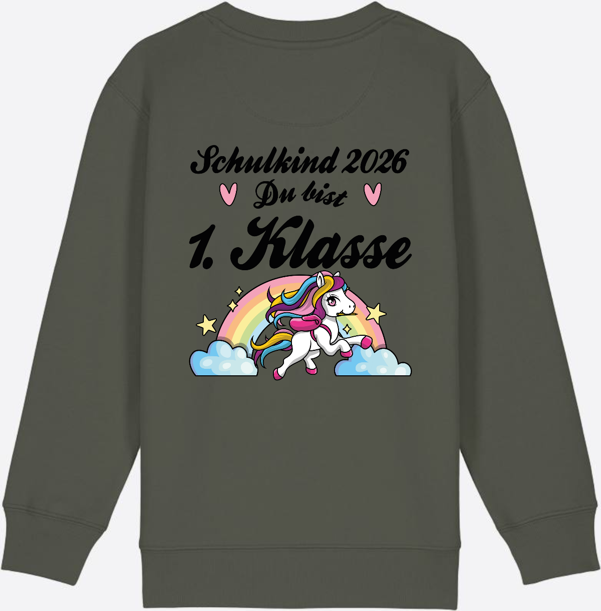 Sweatshirt Schulkind 2026 Pferd - Erstklassig mit Name - Khaki