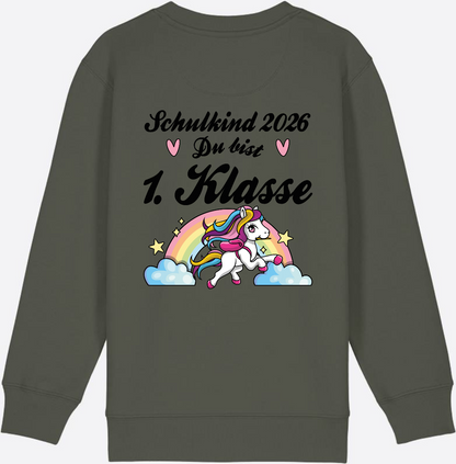 Sweatshirt Schulkind 2026 Pferd - Erstklassig mit Name - Khaki