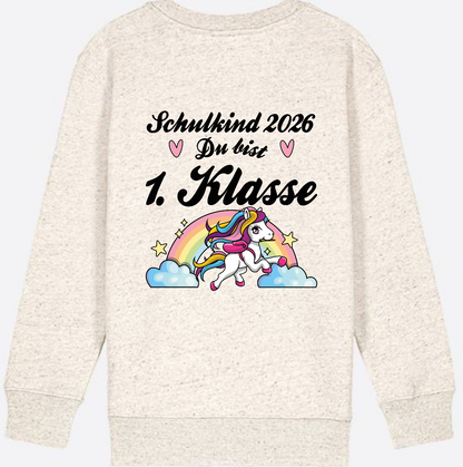 Sweatshirt Schulkind 2026 Pferd - Erstklassig mit Name - Natural Raw