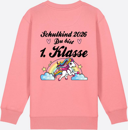 Sweatshirt Schulkind 2026 Pferd - Erstklassig mit Name - Pink Joy