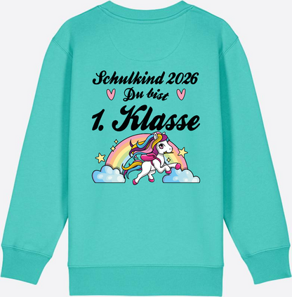 Sweatshirt Schulkind 2026 Pferd - Erstklassig mit Name - Pool Blue