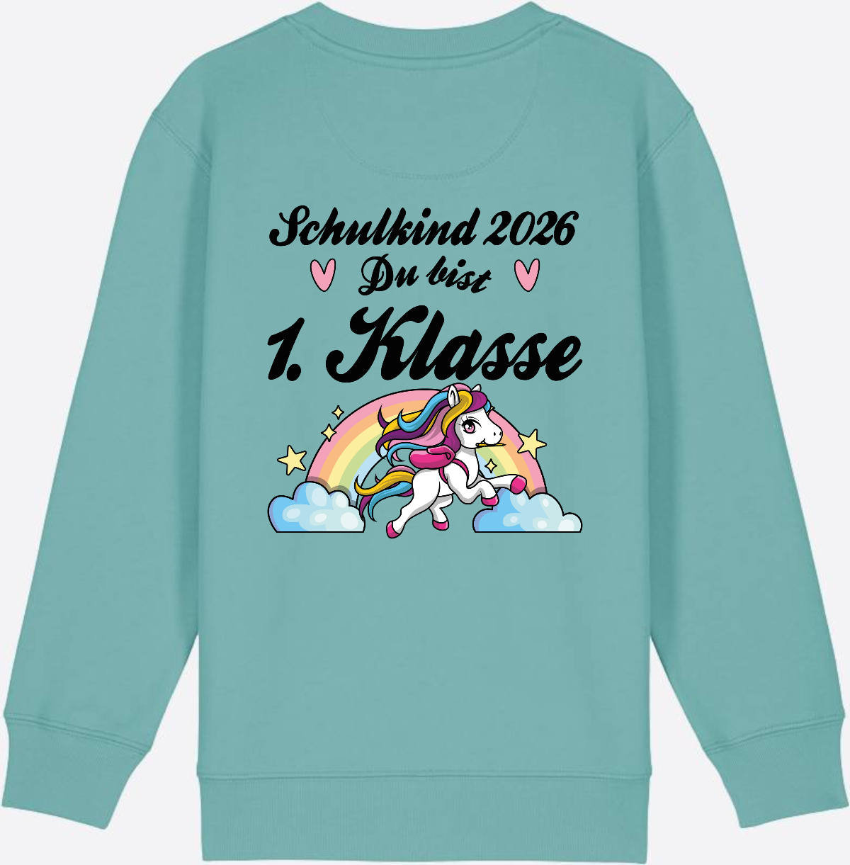 Sweatshirt Schulkind 2026 Pferd - Erstklassig mit Name - Teal Monstera
