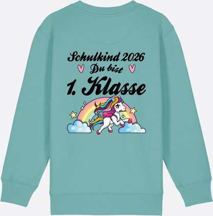 Sweatshirt Schulkind 2026 Pferd - Erstklassig mit Name - Teal Monstera