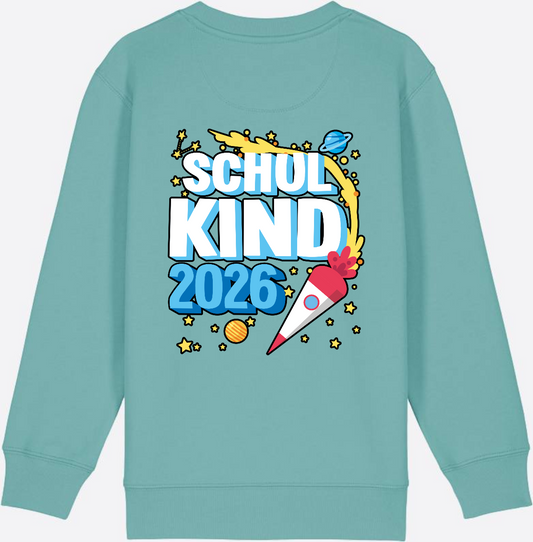 Sweatshirt Schulkind 2026 Rakete – Personalisiert mit Name - Teal Monstera