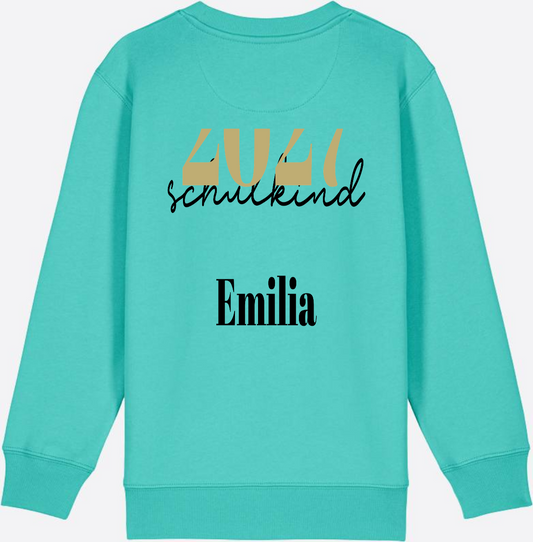 Sweatshirt Schulkind Schreibschrift mit Name – Einschulung - Pool Blue