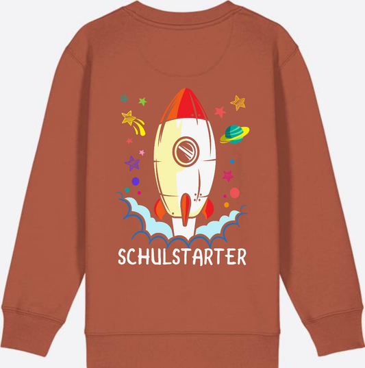 Sweatshirt zur Einschulung: Bunte Rakete mit Wunschnamen - Heritage Brown