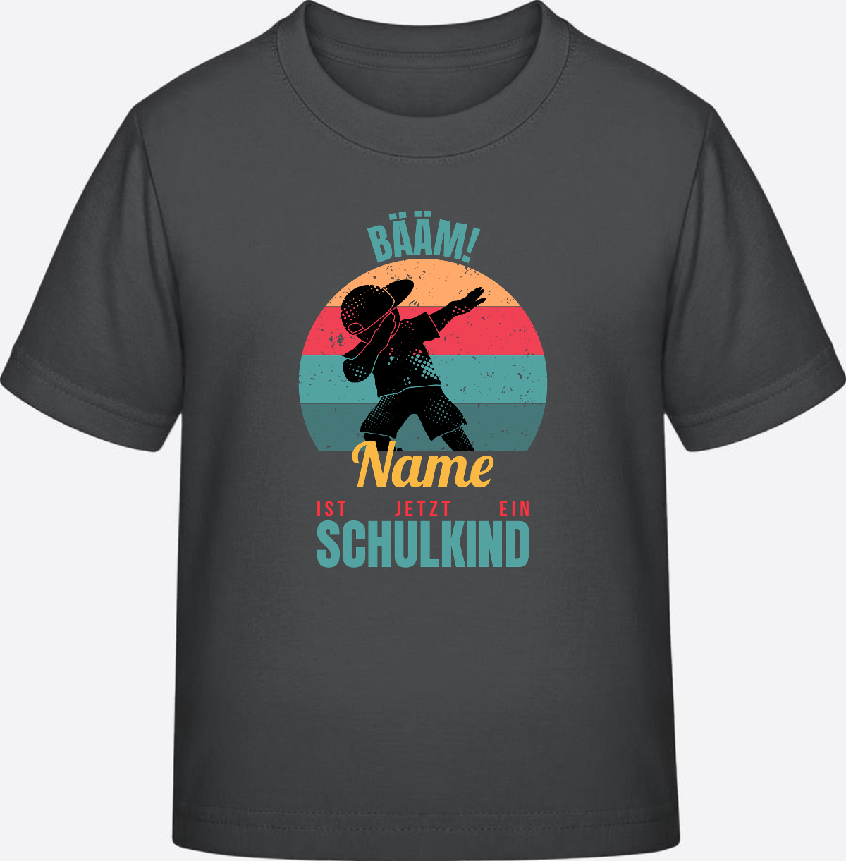 T-Shirt BÄÄM Schulkind mit Name – Geschenk zur Einschulung - Anthracite