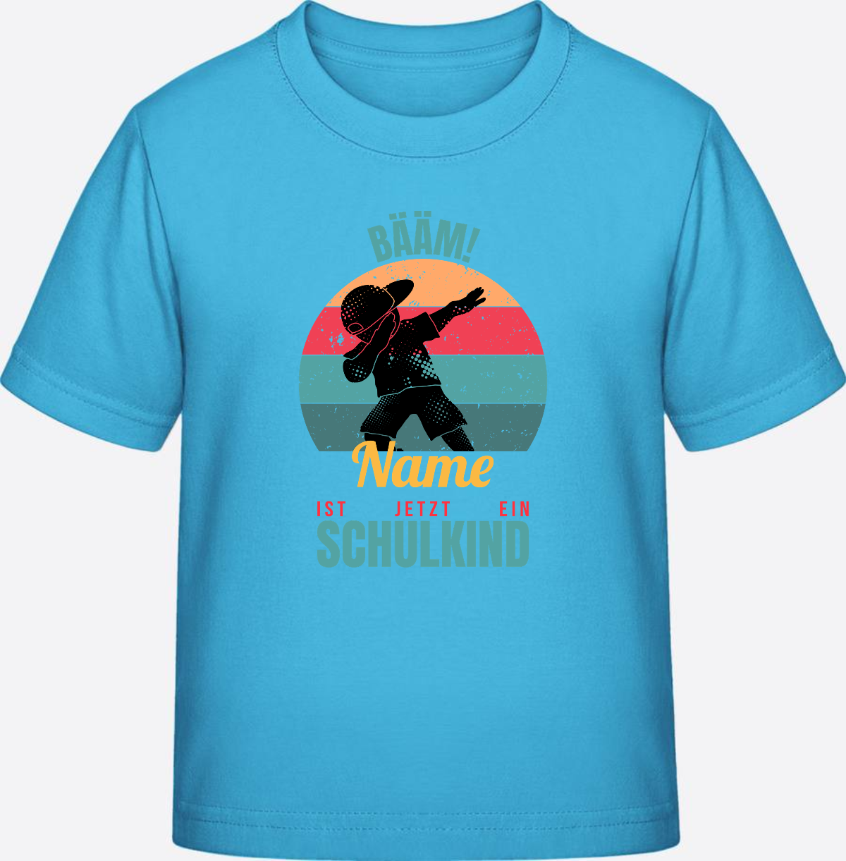 T-Shirt BÄÄM Schulkind mit Name – Geschenk zur Einschulung - Aqua Blue