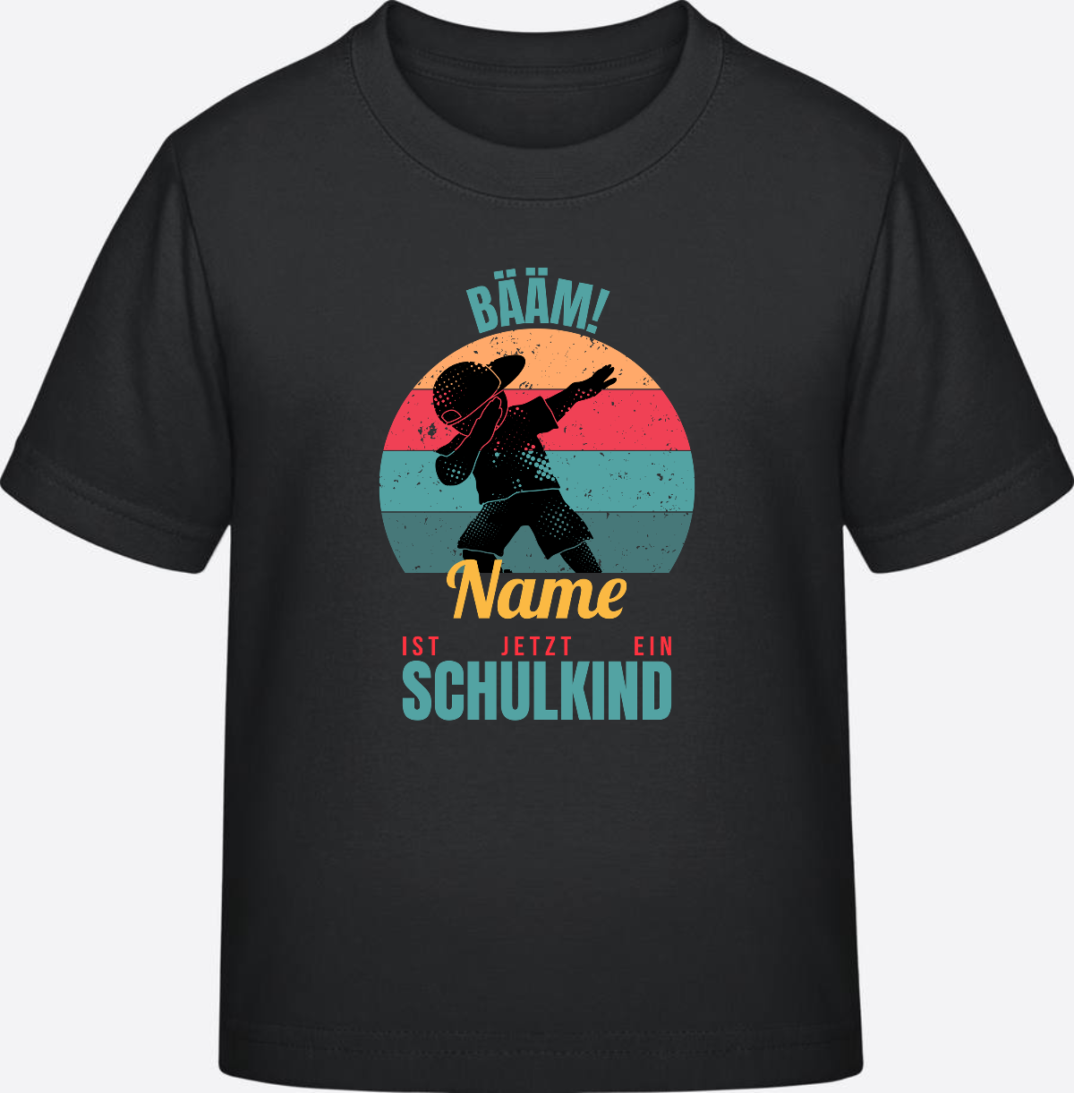 T-Shirt BÄÄM Schulkind mit Name – Geschenk zur Einschulung - Black