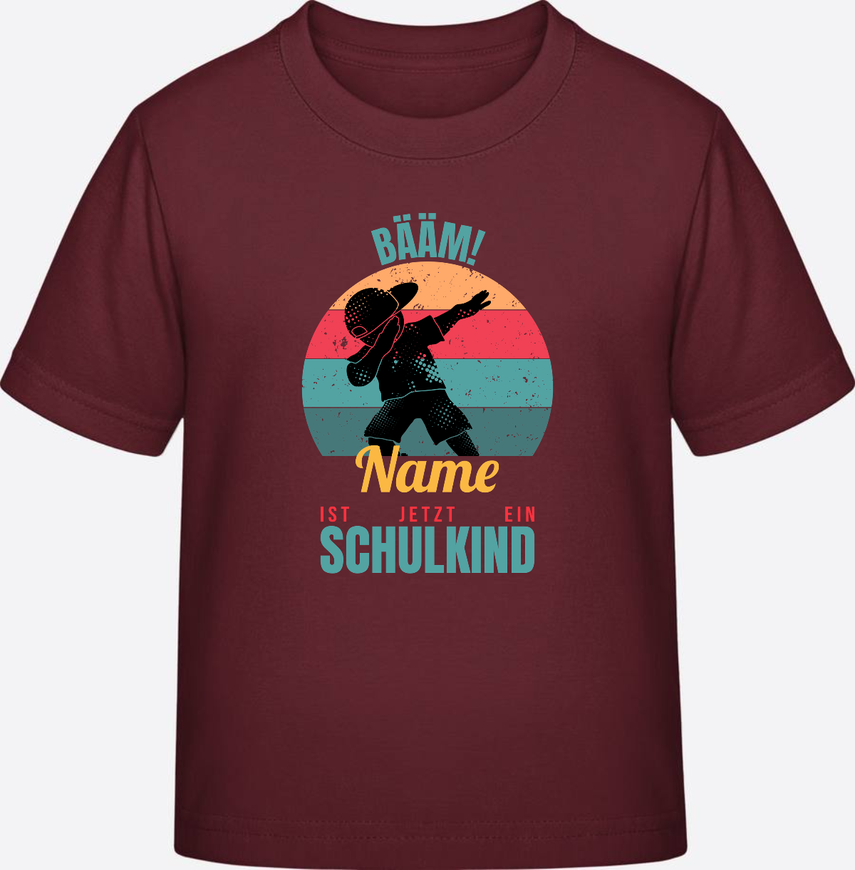 T-Shirt BÄÄM Schulkind mit Name – Geschenk zur Einschulung - Burgundy
