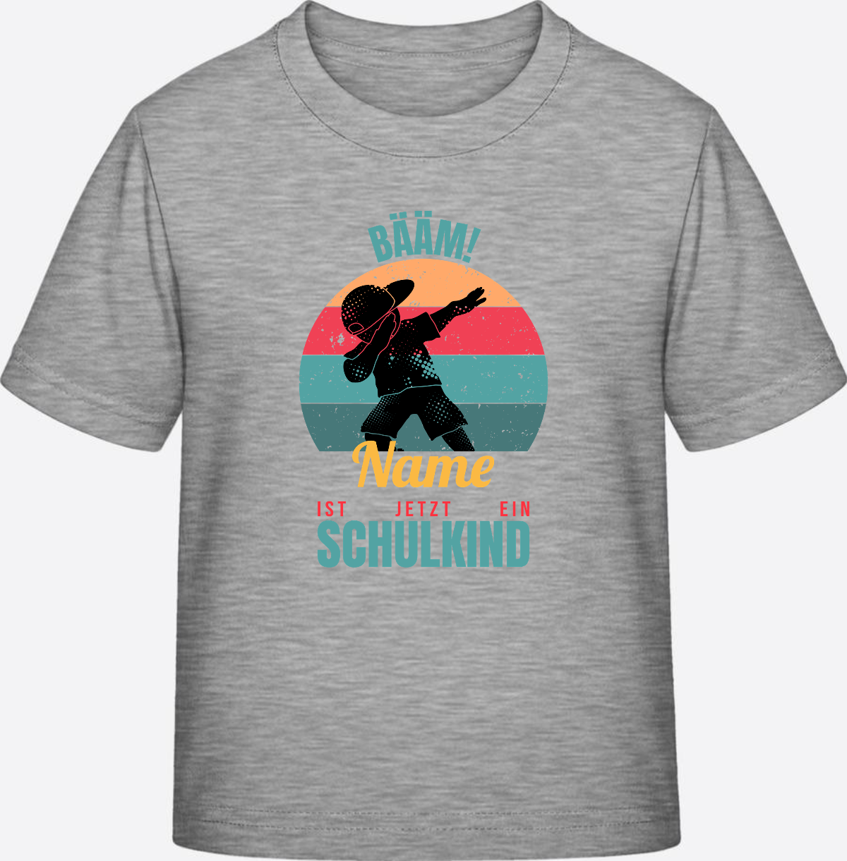T-Shirt BÄÄM Schulkind mit Name – Geschenk zur Einschulung - Heather Grey