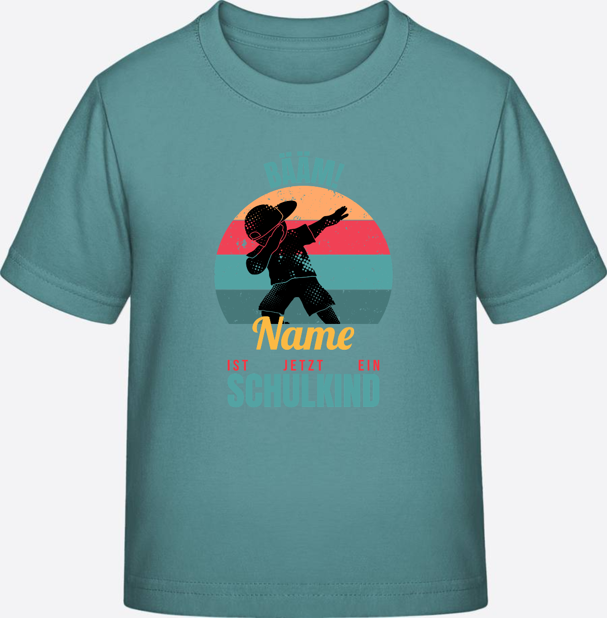 T-Shirt BÄÄM Schulkind mit Name – Geschenk zur Einschulung - Teal Monstera