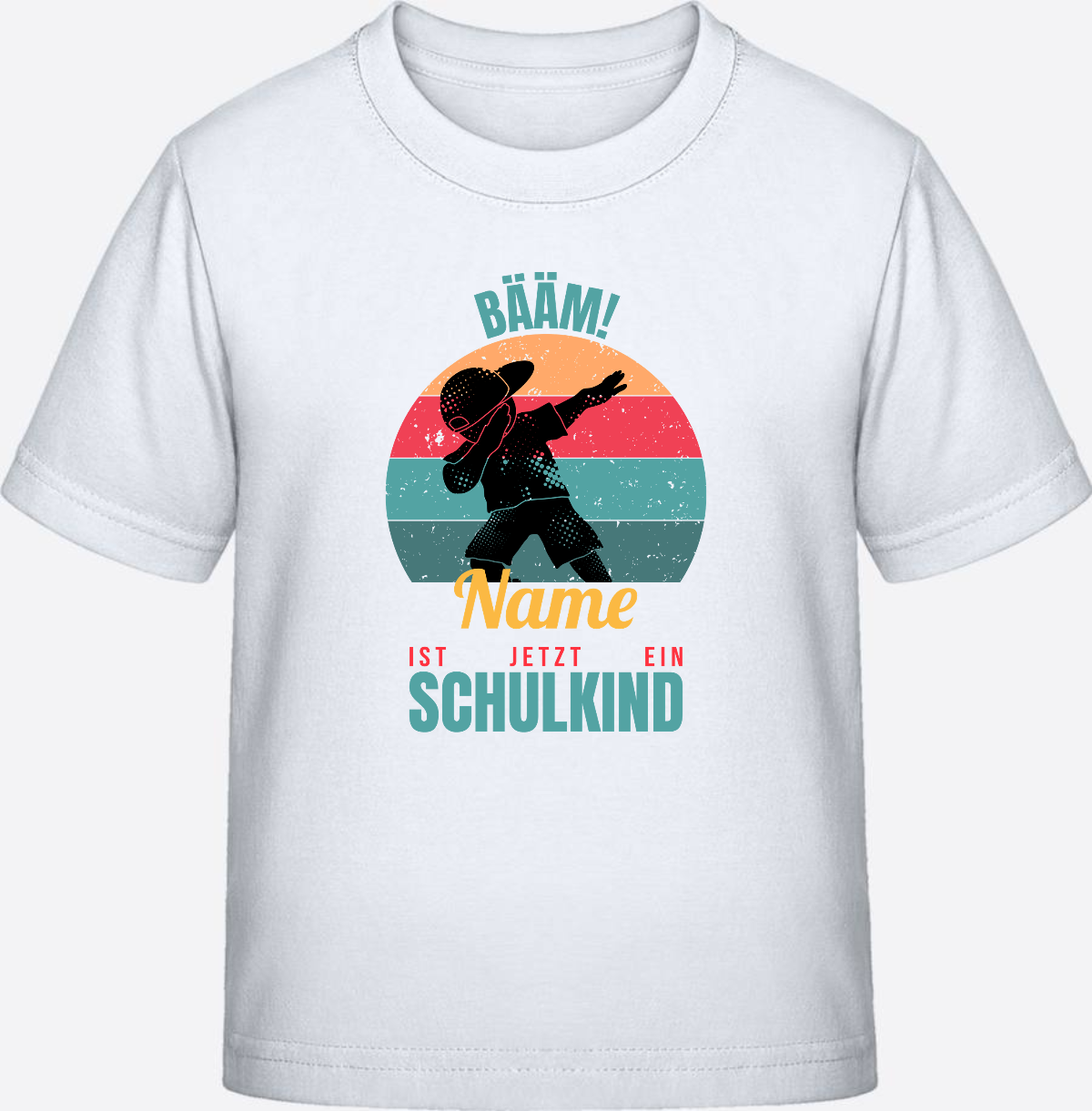 T-Shirt BÄÄM Schulkind mit Name – Geschenk zur Einschulung - White