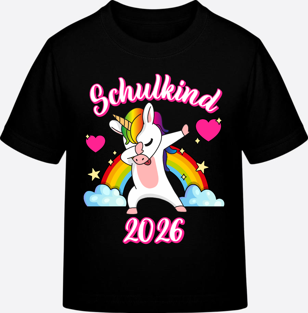 T-Shirt Einschulung 2025 – Schulkind Dabbing Einhorn Regenbogen - Black