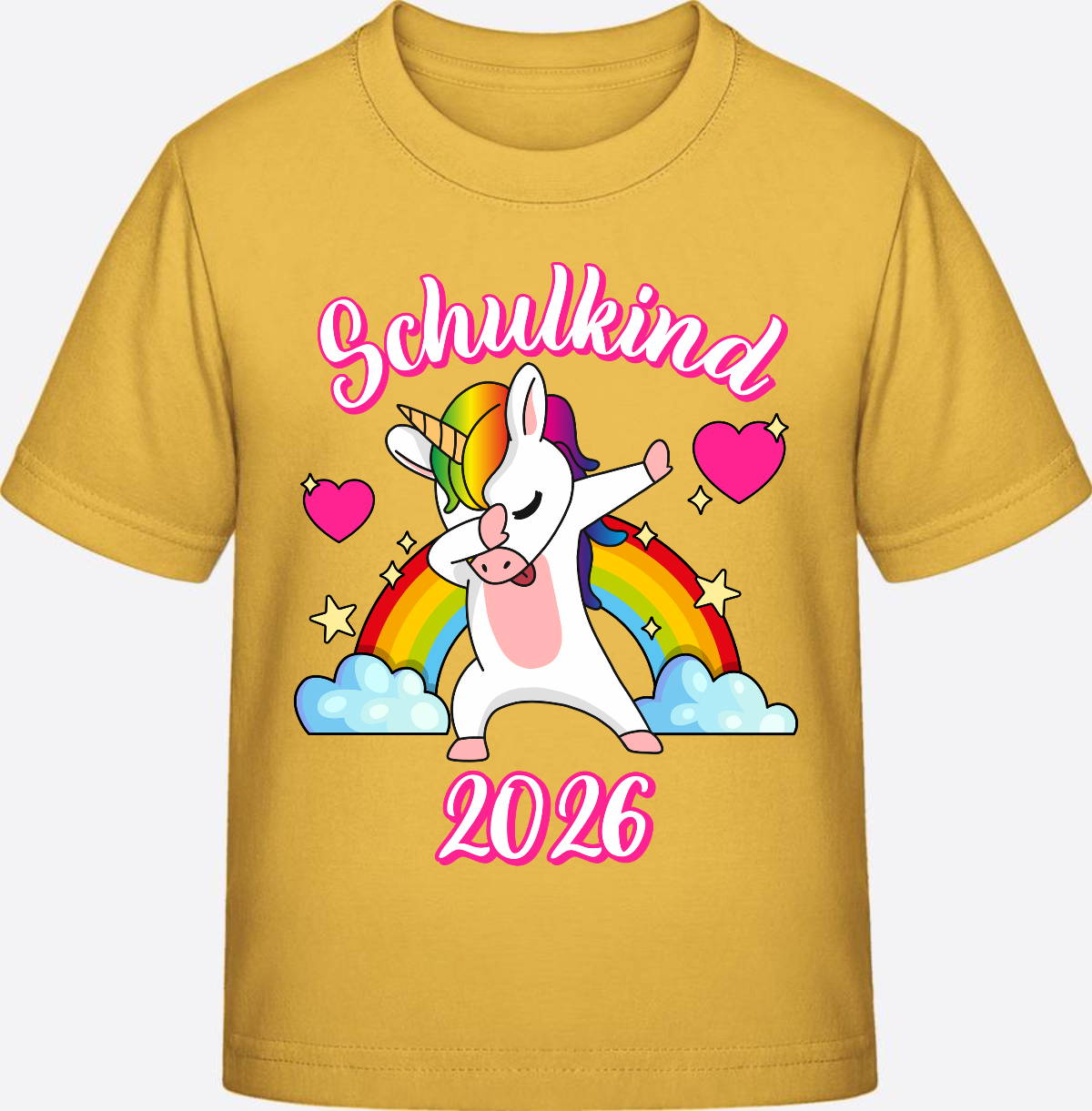 T-Shirt Einschulung 2025 – Schulkind Dabbing Einhorn Regenbogen - Gold