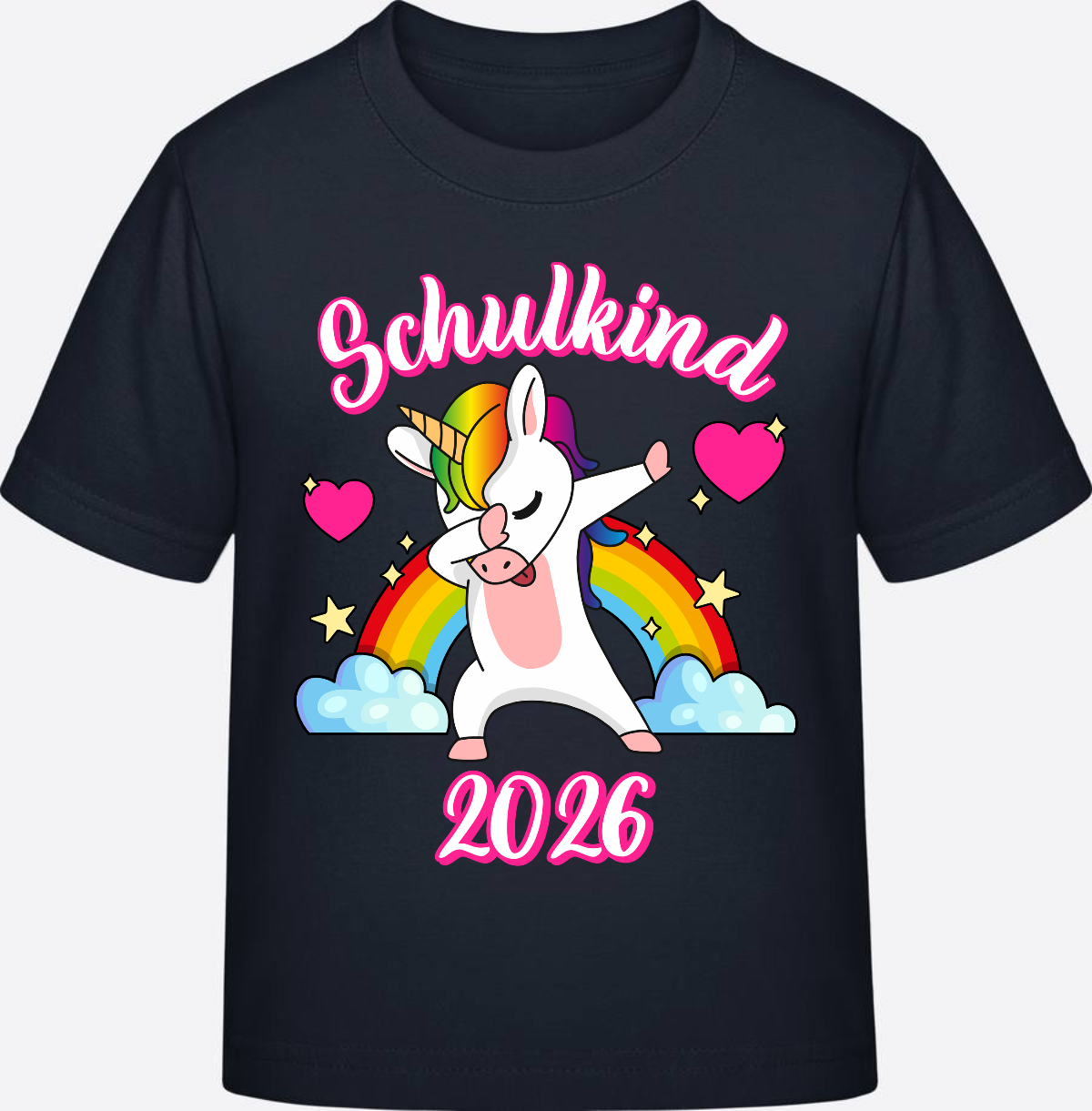 T-Shirt Einschulung 2025 – Schulkind Dabbing Einhorn Regenbogen - Navy