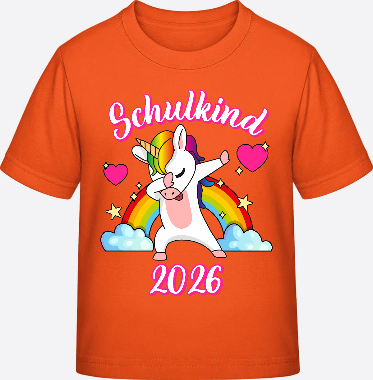 T-Shirt Einschulung 2025 – Schulkind Dabbing Einhorn Regenbogen - Orange