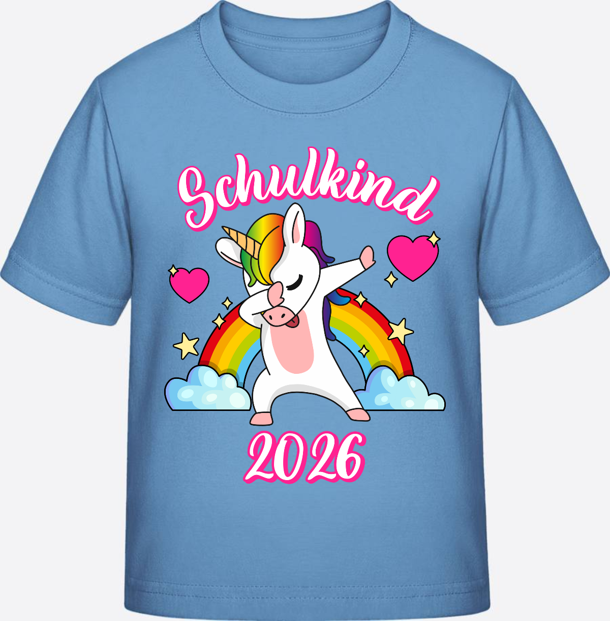 T-Shirt Einschulung 2025 – Schulkind Dabbing Einhorn Regenbogen - Sky Blue