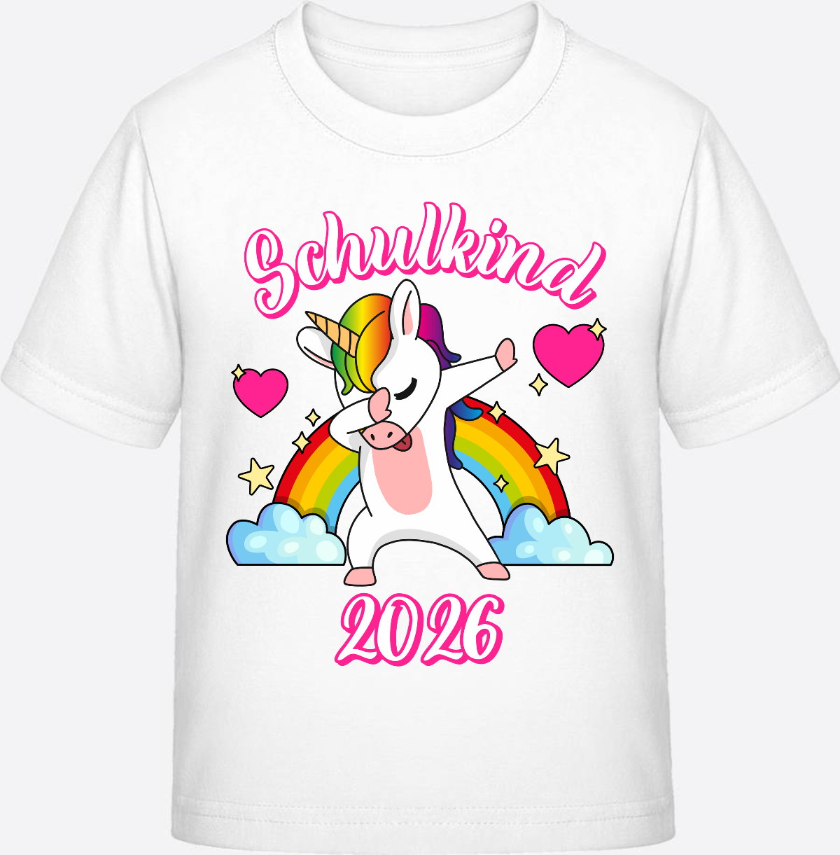 T-Shirt Einschulung 2025 – Schulkind Dabbing Einhorn Regenbogen - White