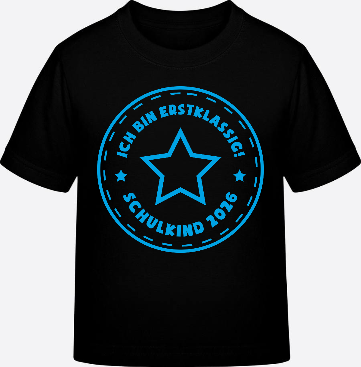 T-Shirt Einschulung 2025: Schulkind Erstklassig Stern Hellblau - Black