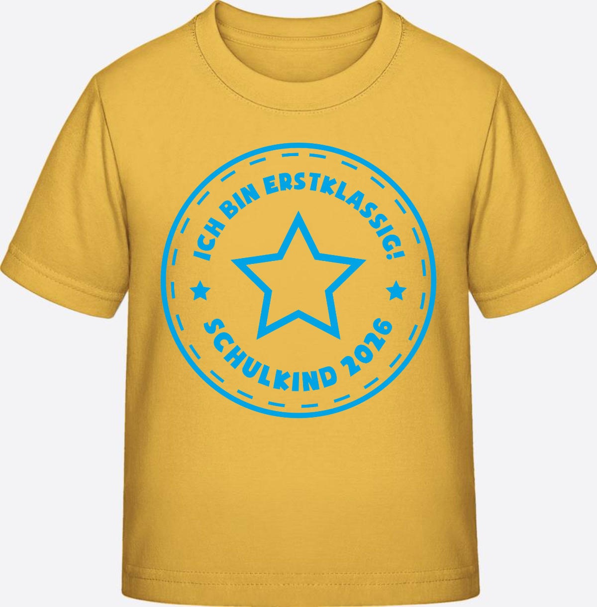T-Shirt Einschulung 2025: Schulkind Erstklassig Stern Hellblau - Gold