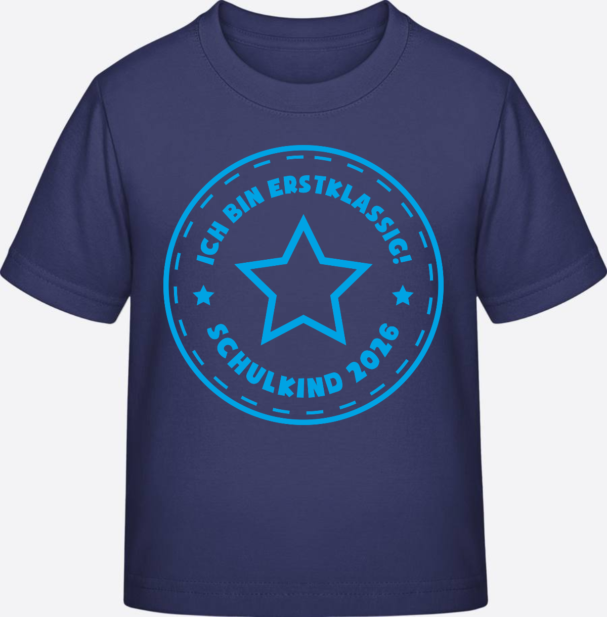 T-Shirt Einschulung 2025: Schulkind Erstklassig Stern Hellblau - Indigo