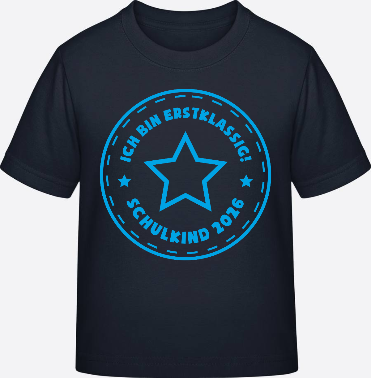 T-Shirt Einschulung 2025: Schulkind Erstklassig Stern Hellblau - Navy
