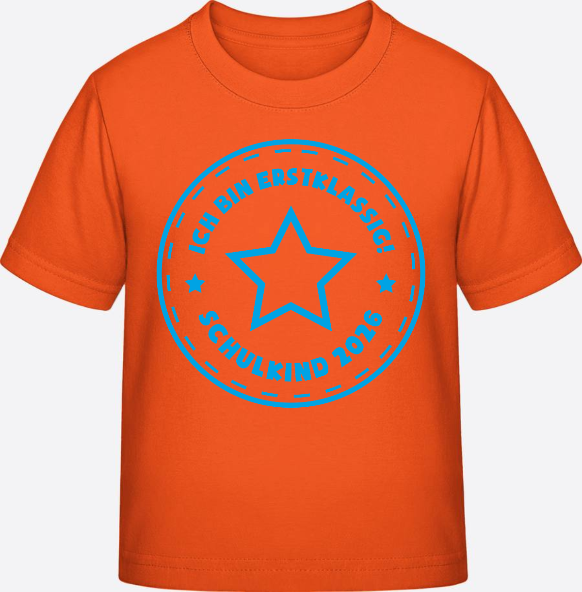 T-Shirt Einschulung 2025: Schulkind Erstklassig Stern Hellblau - Orange