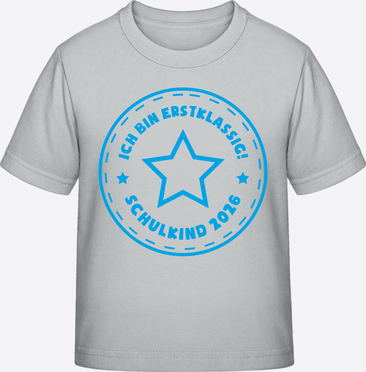 T-Shirt Einschulung 2025: Schulkind Erstklassig Stern Hellblau - Pacific Grey