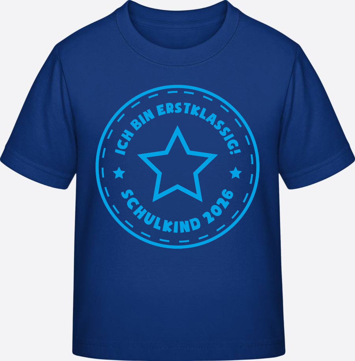T-Shirt Einschulung 2025: Schulkind Erstklassig Stern Hellblau - Royal