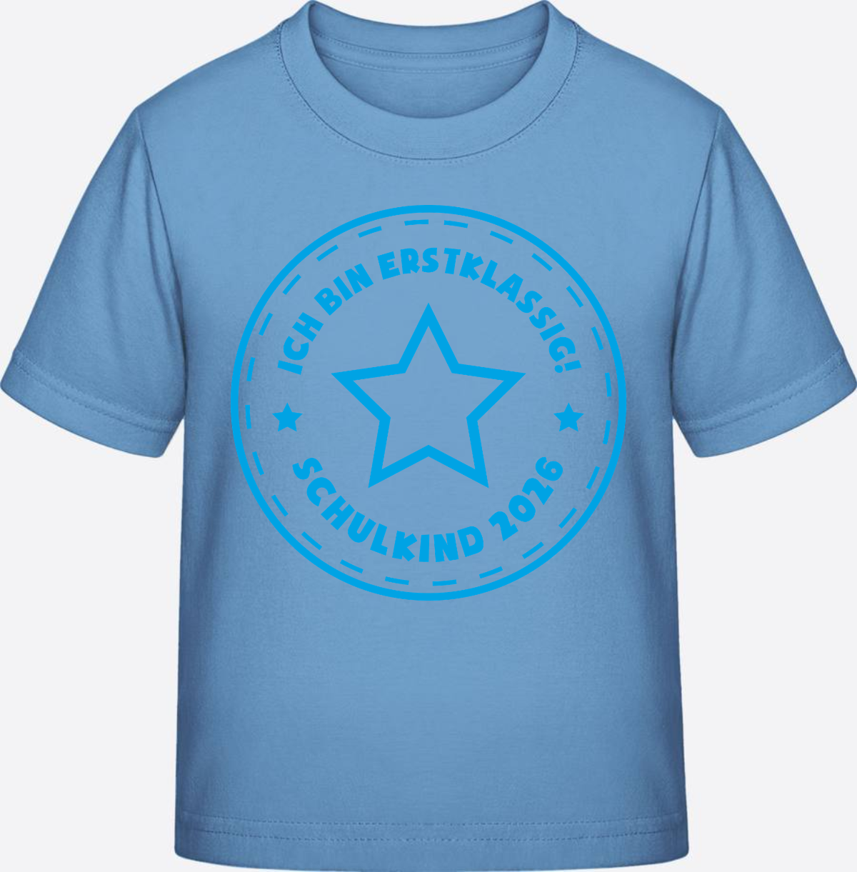 T-Shirt Einschulung 2025: Schulkind Erstklassig Stern Hellblau - Sky Blue