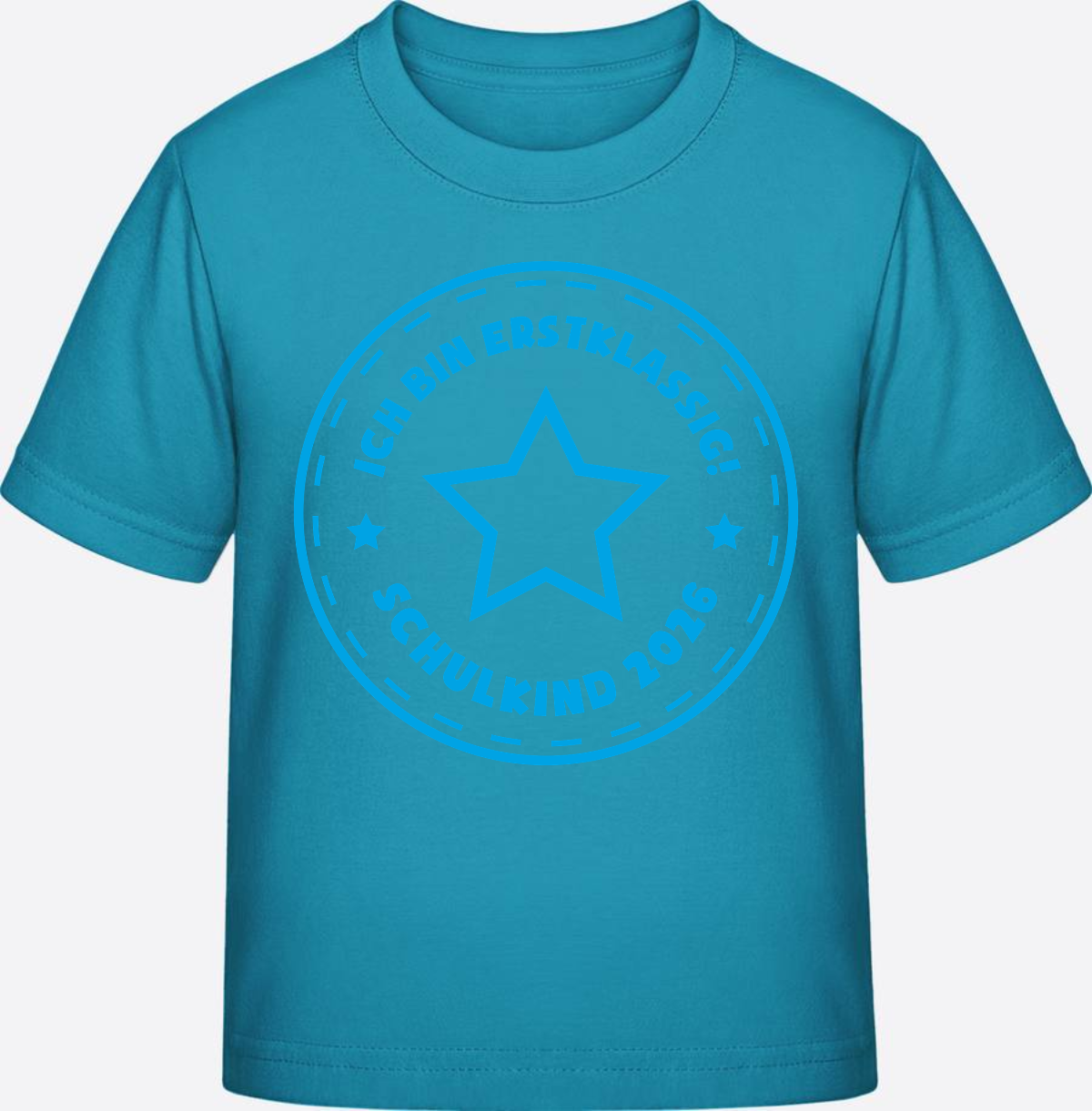 T-Shirt Einschulung 2025: Schulkind Erstklassig Stern Hellblau - Swimming Pool