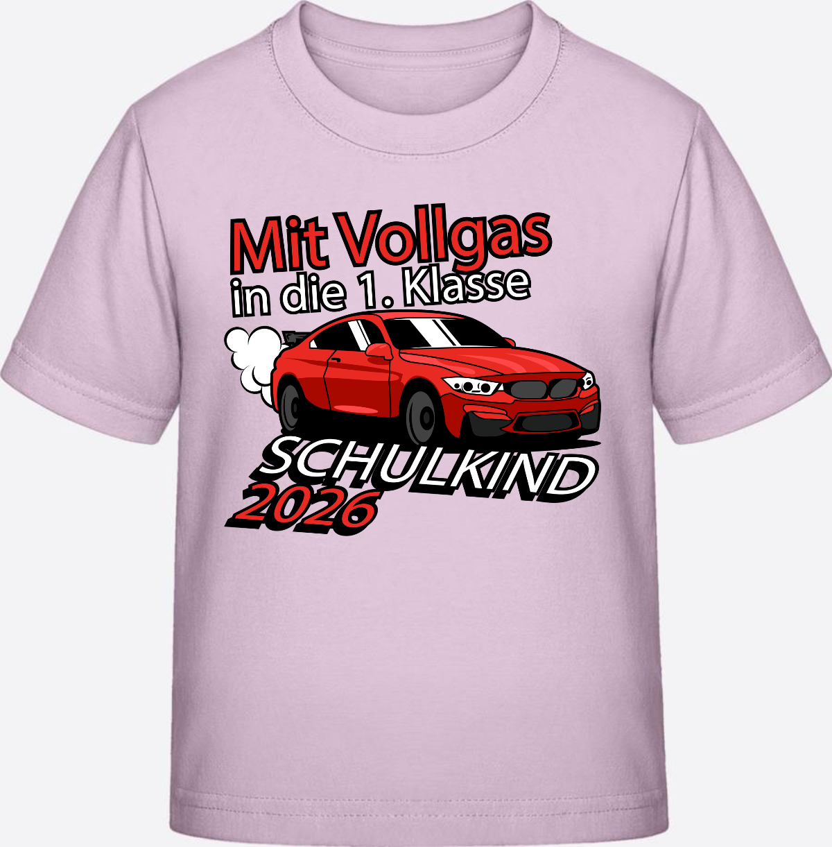 T-Shirt Einschulung 2026: Mit Vollgas in die 1. Klasse - Pink Sixties