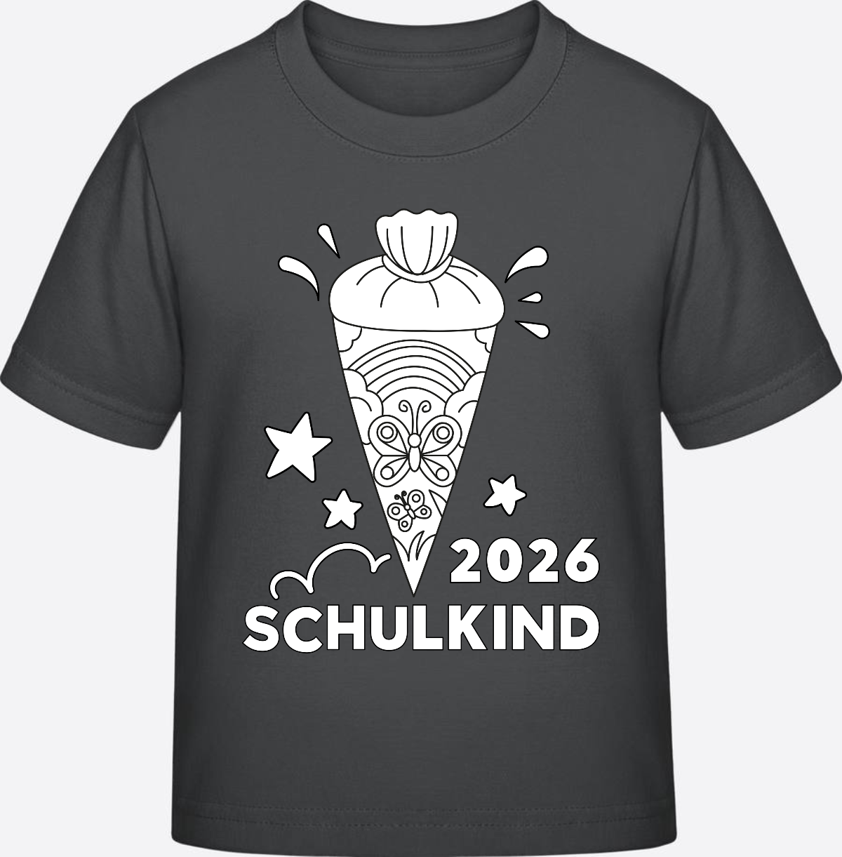 T-Shirt Einschulung 2026 – Regenbogen Schultüte zum Ausmalen - Anthracite