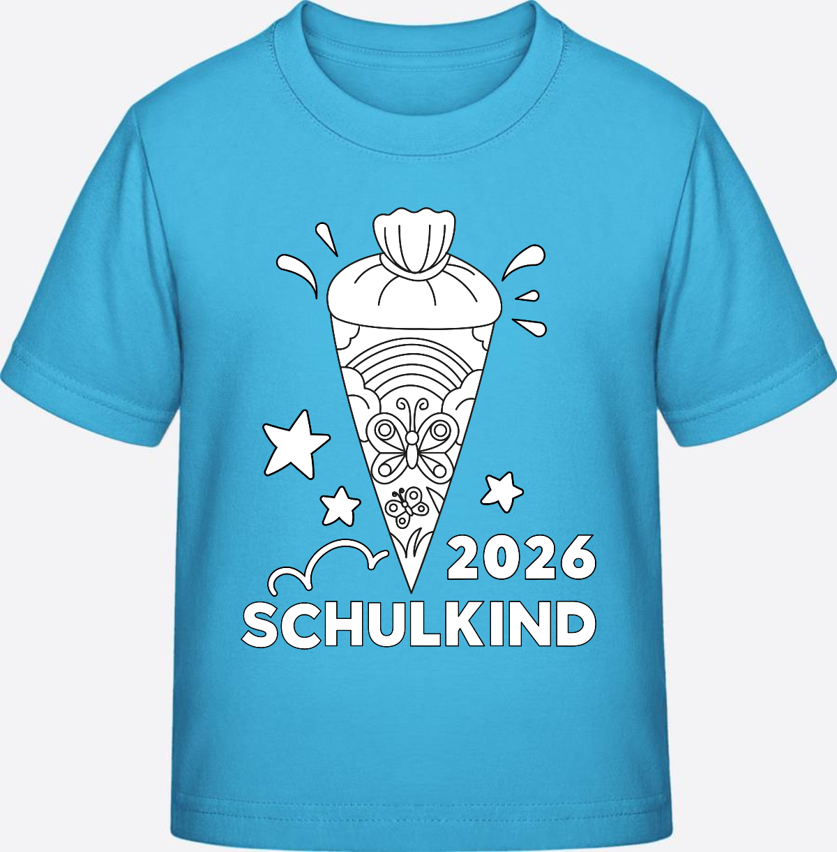 T-Shirt Einschulung 2026 – Regenbogen Schultüte zum Ausmalen - Aqua Blue